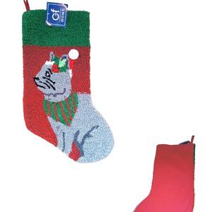 Christmas Stocking Cat Hooked Wool C&F Holiday